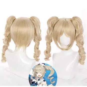 75 см игра Genshin Impact Барбара косплей парик вьющиеся желтые хвостики ролевые игры термостойкие синтетические волосы Хэллоуин Карнавал 71-75CM хаки