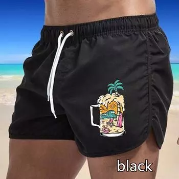 75 Summer Men s Quick-Drying Swim Trunks Printing Sports Pants Swimwear Beach Shorts Jogging Shorts M чёрный