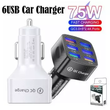 75 Вт 6 USB автомобильное зарядное устройство быстрая зарядка 12 В/24 В телефон зарядное устройство разветвитель для iPhone прикуриватель 14 13 сигарет Y9O8 White-One size