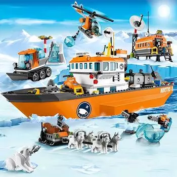 760PCS Building Block City Series Arctic Icebreaker Polar Adventure Base Ship Sled Boy Assembled Children Toy Gift no box