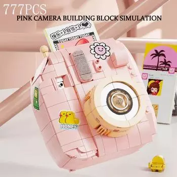 777 шт., розовые строительные блоки для камеры, сборка модели камеры, набор кирпичей, украшение для рабочего стола, детские игрушки, подарки на день рождения жёлтый/розовый