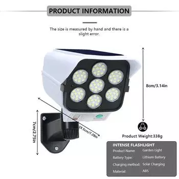 77 светодиодный солнечный свет, датчик движения, манекен безопасности, камера, беспроводной уличный прожектор, IP65, водонепроницаемая лампа, 3 режима, для дома и сада