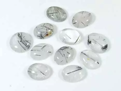 77Cts. Black Rutile Quartz Oval Cabochon Loose Gemstone 11Pcs Lot 11X15MM RQ-1526
