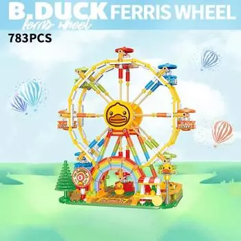 783 шт., колесо обозрения с желтой уткой, собранные строительные блоки, игрушки, карнавал, парк развлечений, строительные кирпичи, детские рождественские подарки синий/жёлтый