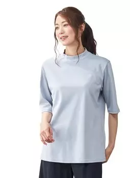 787 Сделано в Японии Supima Хлопок Mock Neck Сделано в Японии Верхний срез и пошив Хлопок Короткий рукав Половина рукава Свободная [SPAN] Футболка Женская 100% (М, Синий) синий