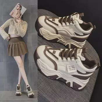 788 Женские модные белые высокие кроссовки на танкетке - зимняя повседневная обувь, увеличивающая рост, толстая подошва, подходящая по цвету, универсальная обувь 34