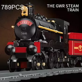 789 шт. паровоз, город, тяжелый грузовой поезд, рельсы, сборка модели, кирпичи, игрушки, креативное украшение для рабочего стола, детские игрушки, подарки на день рождения красный/чёрный