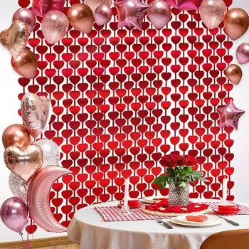 78,7 39,3 дюйма с большим количеством красных лент из алюминиевой фольги для свадеб ко Дню святого Валентина, вечеринок, баннеров, фоновых занавесок