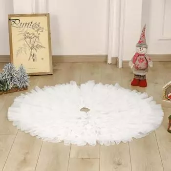 78/90 см белая тюлевая юбка в виде рождественской елки, круглая плиссированная однотонная праздничная внутренняя отделка, коврик для рождественской елки, товары для вечеринок M
