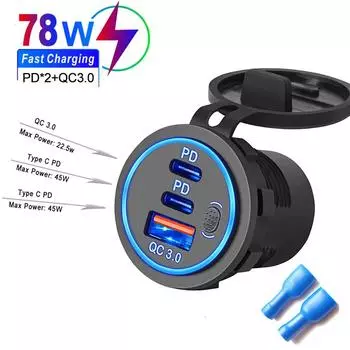 78 Вт Dual PD QC3.0 автомобильное зарядное устройство водонепроницаемое быстрая зарядка 3.0 розетка с переключателем для 12 В/24 В мотоцикла грузовика лодки
