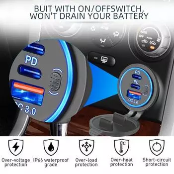 78 Вт Двойной PD QC3.0 Автомобильное зарядное гнездо Аксессуар Водонепроницаемый Quick Charge 3.0 розетка питания для 12 В/24 В мотоцикла грузовика лодки зелёный