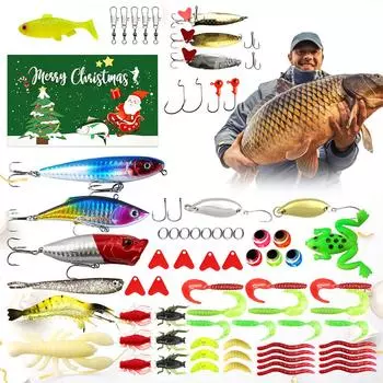 78pcs Fishing Advent Calendar 2025 Soft Lures Spoons Minnow 24 Day Fishing Lure Countdown Calendar Christmas Countdown Calendar 19x10.6x3.3cm синий