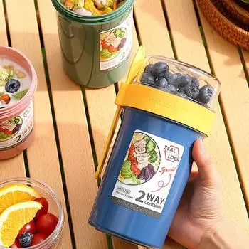 790 мл/990 мл салат овсянка чашка завтрак двойная чашка хлопья орех йогурт контейнер набор с держателем для заправки вилка приготовление еды