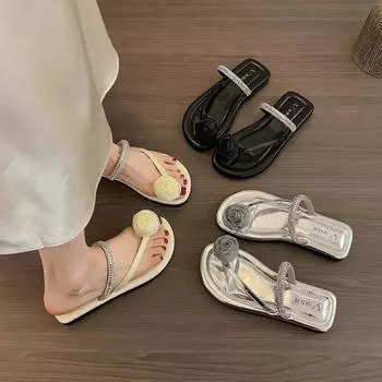 799-16 Internet celebrity sandals women s summer wear fashion Korean new flower decoration stiletto high heel slippers tide 35 чёрный