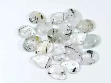 79Cts. Черный рутиловый кварцевый грушевидный кабошон россыпью драгоценный камень 18 шт. лот 09X13MM RQ-1539