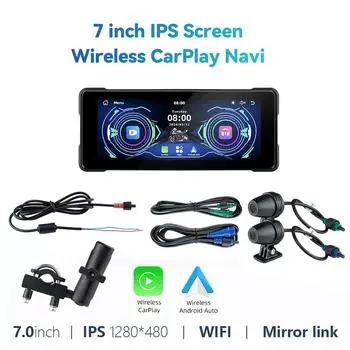7.0 IPS беспроводной мотоцикл CarPlay навигация Android Auto Airplay мотоцикл беспроводной шлем экран DVR с двойным Bluetooth