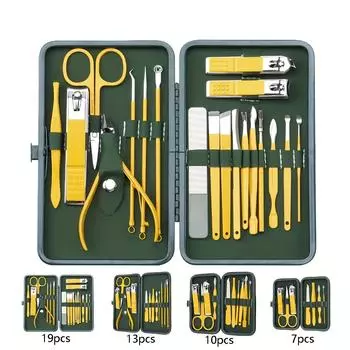 7/10/13/19 шт. желтые кусачки для ногтей инструменты для ухода за руками и ногами в коробке из ПУ набор кусачек для ногтей