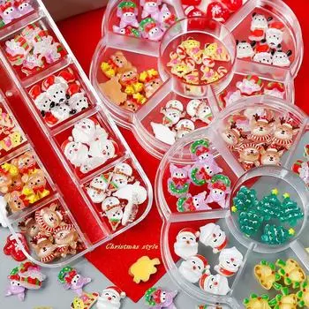 7/12 Сетка Рождественская елка Санта-Клаус Лось Снеговик Назад Плоские бусины Для создания Рождественского стиля Аксессуары для дизайна ногтей