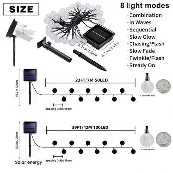 7/12M LED Solar String Light 50/100 LED Warm Lamp Outdoor Waterproof Christmas Garland Fairy Lamp for Garden Patio Holiday Decor 7M 50 LEDS теплый белый