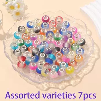 7/14/21 шт. Материал смолы матовый градиент европейские бусины большие отверстия интервал бусины случайного смешивания цветов браслет своими руками изготовление ювелирных изделий 7pcs
