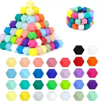 7/14/21 шт. случайных цветов 14 мм шестиугольные силиконовые бусины большие резиновые шестиугольные бусины DIY ожерелье браслет изготовление 7pcs