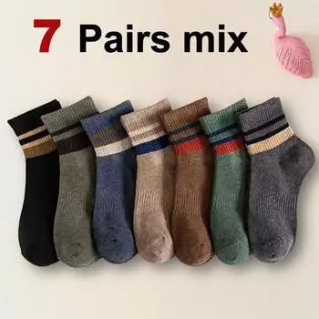 7/14 пар мужских полосатых носков средней длины, модные цветные носки в спортивном стиле, мягкие, удобные, дышащие, повседневные носки One Size