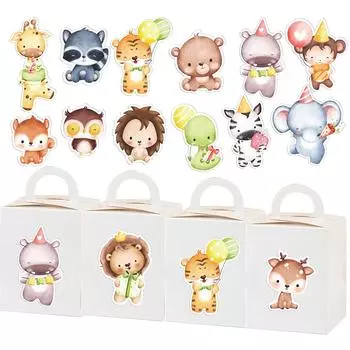 7/14Pc Cartoon Animal Theme Paper Cup Cake Sticker Decoration Jungle Animal Cake Cartoon Decoration Birthday Party Cake Supplies
