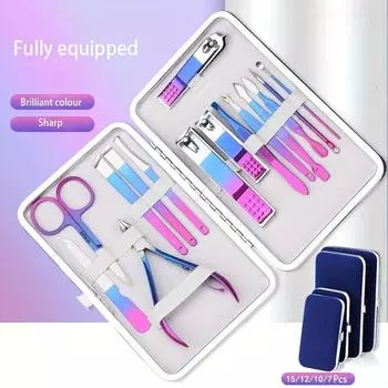 Набор из 7-15 штук сине-розовых кусачек для ногтей, высококачественный маникюрный набор, ножницы, кусачки, инструменты, набор для педикюра, в футляре Chr