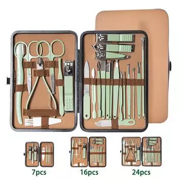 7/16/24 шт. Новый зеленый маникюрный набор из нержавеющей стали, инструменты для педикюра, ножницы для подравнивания бровей для мужчин и женщин, маникюрные инструменты, подарок на Новый год 7PCS