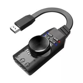 7,1-канальный внешний USB-адаптер для компьютерных игр для игр, внешний USB-адаптер 3,5 мм, аудиокарта Plug and Play для ПК, ноутбука чёрный