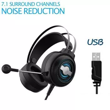 7,1 Профессиональная противоскользящая дышащая игровая гарнитура Музыкальные наушники Стерео наушники-вкладыши Проводные наушники с микрофоном для ПК PS4 Skype Xbox чёрный