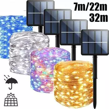 7/22/32 м светодиодная гирлянда на солнечных батареях для сада, водонепроницаемая лампа на 300 светодиодов для декора рождественской вечеринки Warm White(7m 50led)