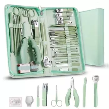 7//22/35 предметов Зеленый маникюрный педикюр многоцелевой набор, набор для ухода за ногтями на ногах, маникюрный набор педикюрных инструментов 7pcs