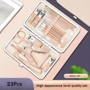7-23Pcs Set Rose Gold Stainless Nail Art Tools Kits Nail Clipper Cutter Trimmer EarPick Grooming Kit