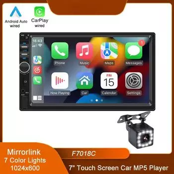 7 2Din/1 Din MP5 автомобильный плеер Mirrorlink проводной Android AUTO/CarPlay BT AUX цветная подсветка FM автомобильное радио F7018C