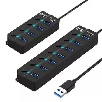 7/4-портовый концентратор USB 3.0, высокоскоростной разветвитель, переключатель включения/выключения, зарядное устройство, док-станция 4 Ports