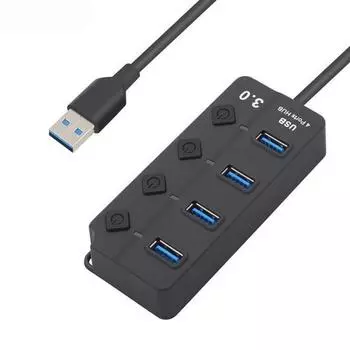 7/4-портовый концентратор USB 3.0, высокоскоростной разветвитель, переключатель включения/выключения, зарядное устройство, док-станция 4 Ports