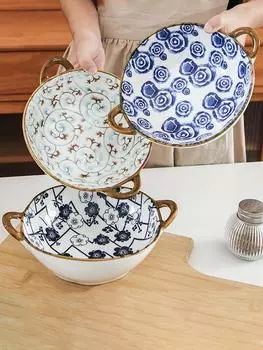 7,5-дюймовая керамическая миска с ручкой, кухонная термостойкая миска для супа с лапшой, японская салатница, миска для сервировки пасты и рагу 7.5inch