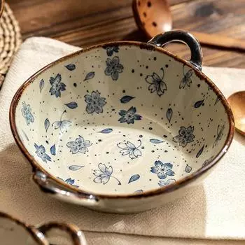 7,5-дюймовая японская миска для лапши, керамическая суповая миска с ручкой, салатница, паста, кухонная посуда, посуда для микроволновой печи 7.5 inch