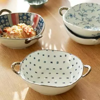 7,5-дюймовые керамические суповые миски с двойными ушками, посуда для домашних больших мисок с лапшой A