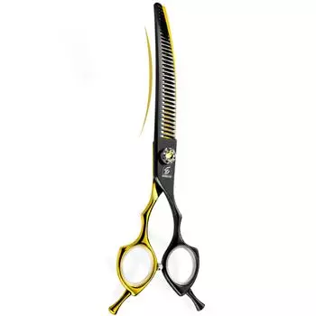 Sangelar 7,5 дюймов профессиональные ножницы для ухода за домашними животными Chunker Scissors филировочные ножницы из стали 440C прочные плавные движения для тонкой стрижки собак и кошек Remove Hair 35%-50% золотой/чёрный