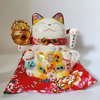 7,5-дюймовый керамический манящий кот Манеки-неко орнамент фэн-шуй украшение качели удачливого кота счастливый кот
