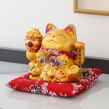 7,5-дюймовый керамический орнамент Манеки-неко, золотой фарфор, кошка, приносящая удачу, китайское украшение фэн-шуй, манящая кошка, машущая рукой