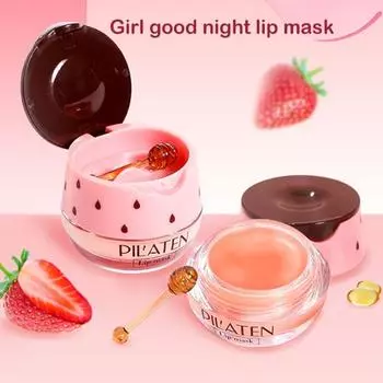 7,5 г женский крем для губ с клубникой и медом, увлажняющий, увлажняющий для сухих потрескавшихся губ, ночной ремонт, водянистый бальзам для сна для сна, уход за губами для девочек Strawberry
