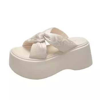 7,5 см каблук танкетка шлепанцы сандалии женские повседневные уличные тапочки женские летние нескользящие пляжные тапочки прогулочные туфли на толстой подошве женские 34