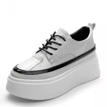 7,5 см лакированная кожа натуральная осенняя женская обувь мокасины кроссовки на платформе туфли на танкетке скрытый каблук дышащая весенне-летняя обувь 34 чёрный