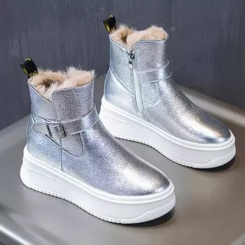 7,5 см толстая подошва женские новые молнии утолщенные плюшевые зимние сапоги модные зимние осенние женские скрытые каблуки плюшевые теплые женские туфли 34 чёрный