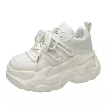 7,5 см весенние дышащие кроссовки женские осенние модные скрытые каблуки спортивные туфли для пап толстая подошва танкетка платформа массивные кроссовки 35 бежевый