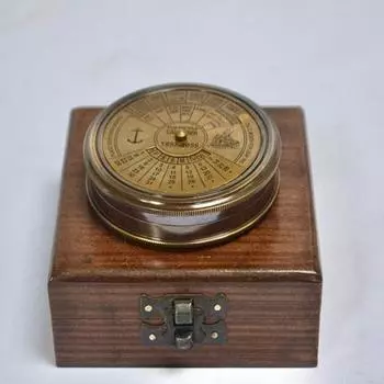 7,62 см Большой 100-летний календарь Компас в деревянной коробке Латунь,