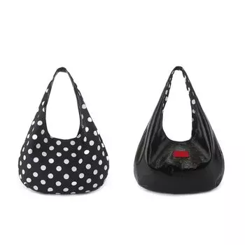 7 7 Spring and Summer Niche New Kanari Tote Bag Simple Style Polka Dot Pattern Two-Side Back Shoulder Handbag Women Black small size(Buy a two-sided back!)